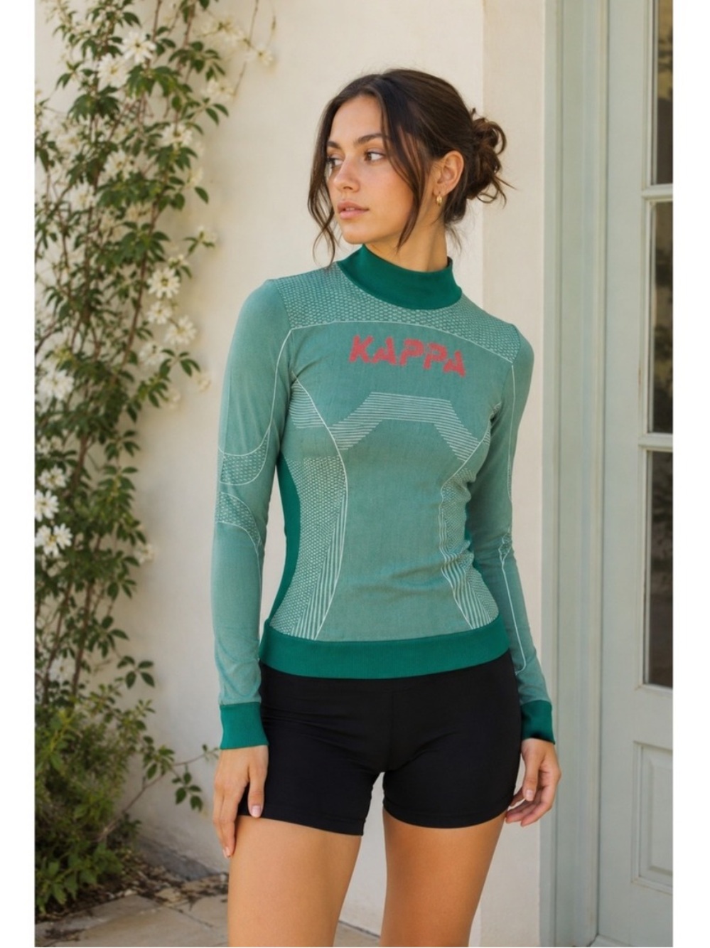 Kappa Teal Green Long-Sleeve Mock Neck Performance Top